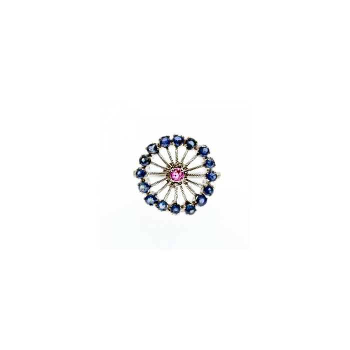 925 Sterling Silver Iolite & Pink Topaz Ring Size 6