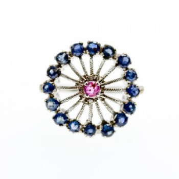 925 Sterling Silver Iolite & Pink Topaz Ring Size 6