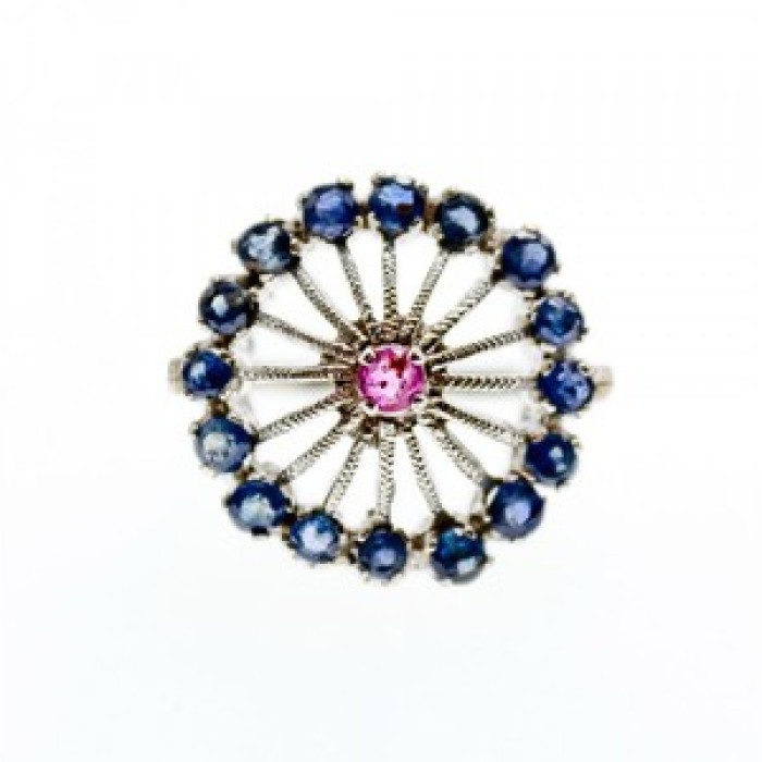 925 Sterling Silver Iolite & Pink Topaz Ring Size 6