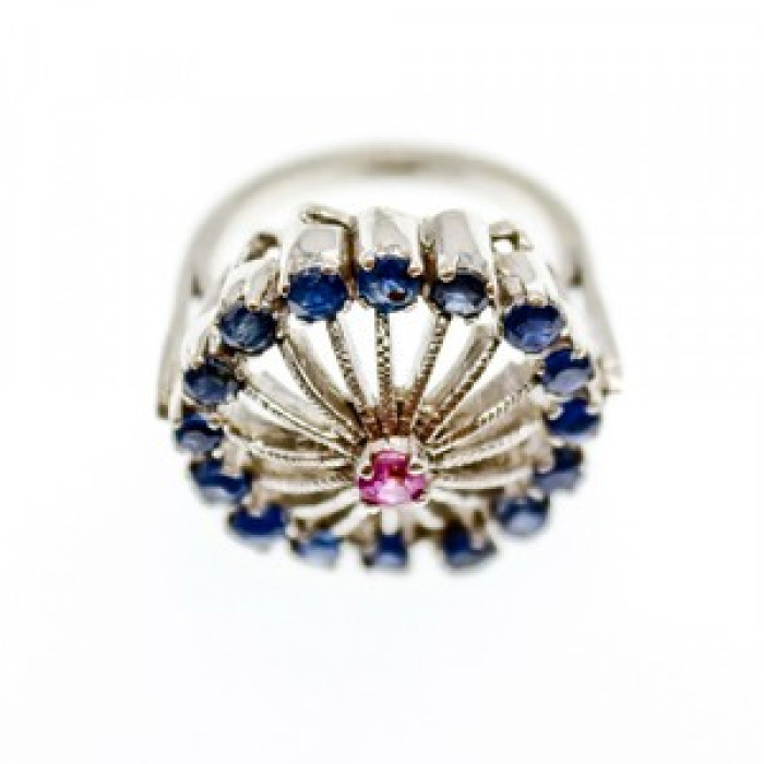 925 Sterling Silver Iolite & Pink Topaz Ring Size 6