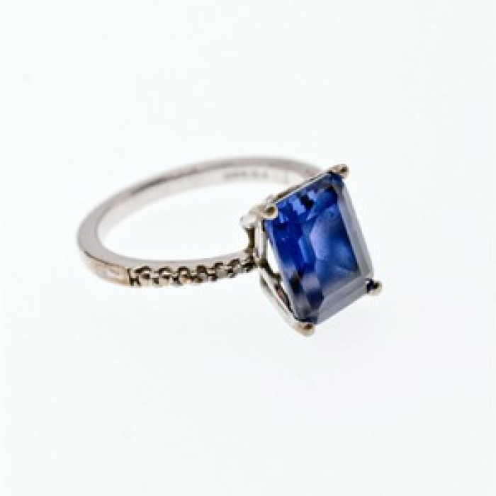 925 Sterling Silver Sapphire Ring Size 8
