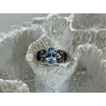 925 Sterling Silver Blue Spinel & CZ Ring Size 6.5