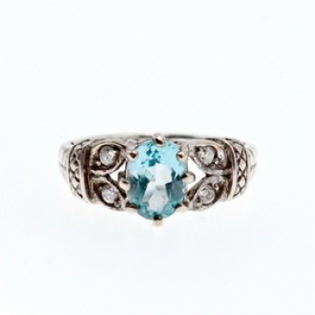 925 Sterling Silver Blue Spinel & CZ Ring Size 6.5