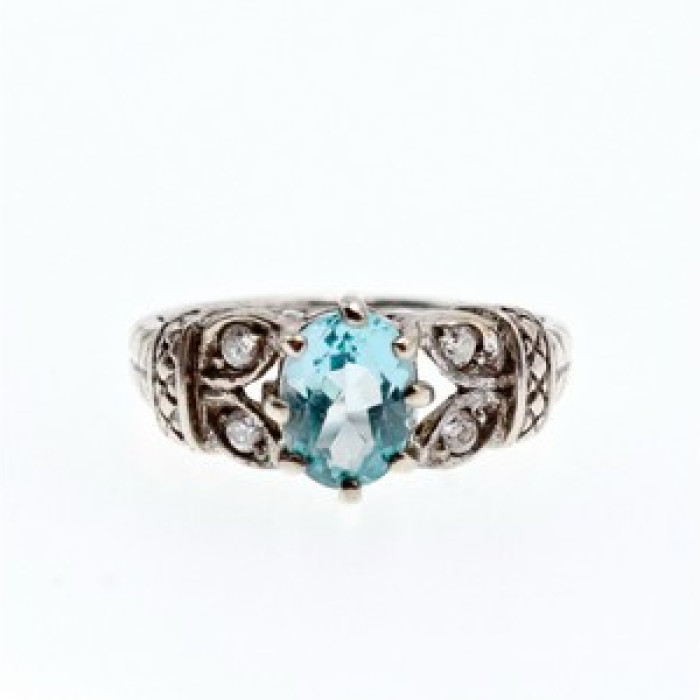 925 Sterling Silver Blue Spinel & CZ Ring Size 6.5