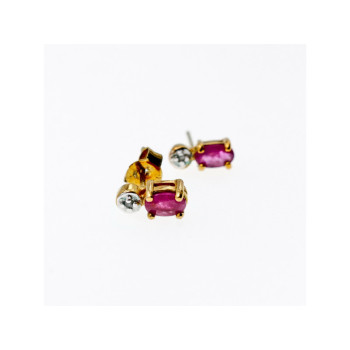925 Sterling Silver Gold Plated Pink Topaz & Diamond Stud Earrings