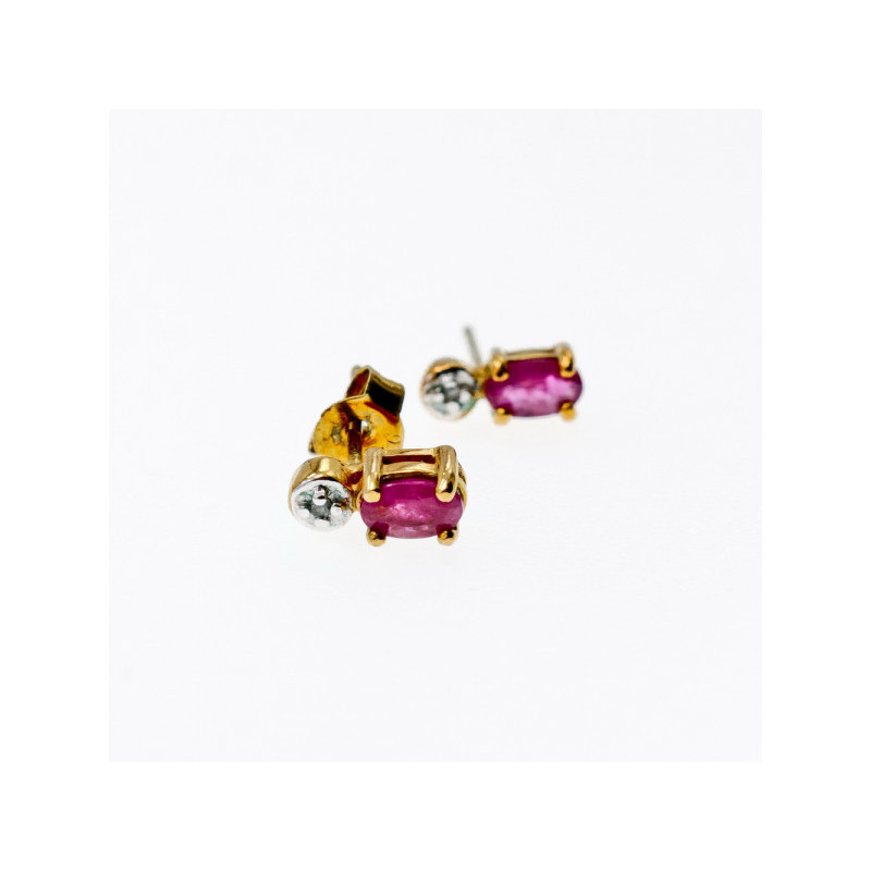 925 Sterling Silver Gold Plated Pink Topaz & Diamond Stud Earrings