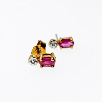 925 Sterling Silver Gold Plated Pink Topaz & Diamond Stud Earrings