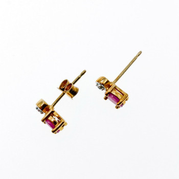 925 Sterling Silver Gold Plated Pink Topaz & Diamond Stud Earrings