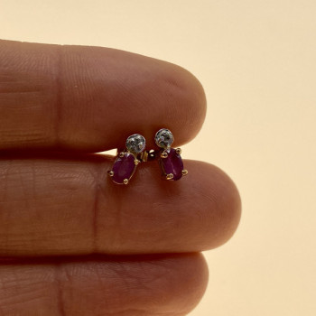 925 Sterling Silver Gold Plated Pink Topaz & Diamond Stud Earrings