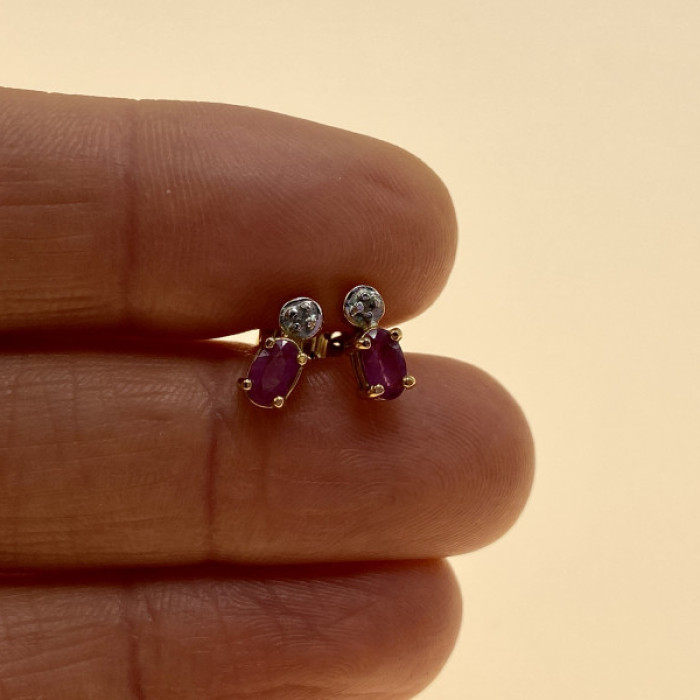 925 Sterling Silver Gold Plated Pink Topaz & Diamond Stud Earrings