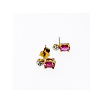 925 Sterling Silver Gold Plated Pink Topaz & Diamond Stud Earrings