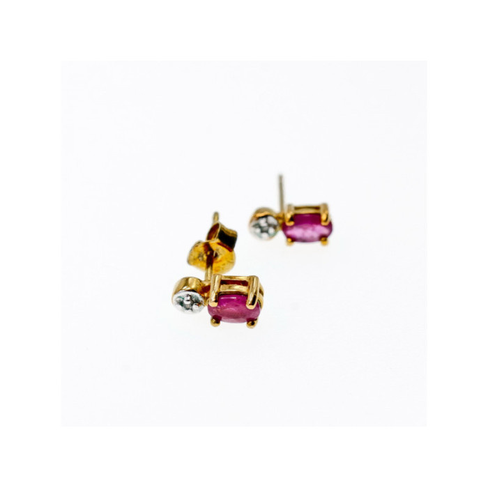 925 Sterling Silver Gold Plated Pink Topaz & Diamond Stud Earrings