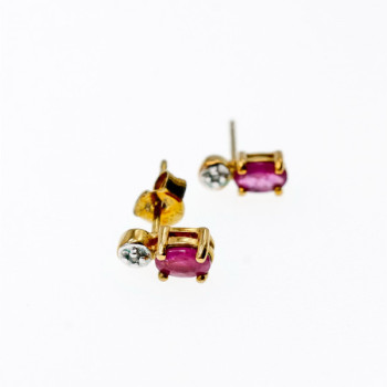 925 Sterling Silver Gold Plated Pink Topaz & Diamond Stud Earrings