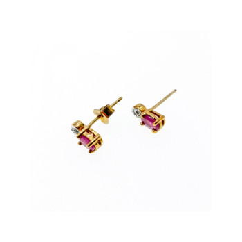 925 Sterling Silver Gold Plated Pink Topaz & Diamond Stud Earrings