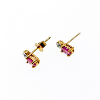 925 Sterling Silver Gold Plated Pink Topaz & Diamond Stud Earrings