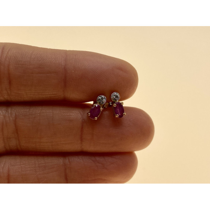 925 Sterling Silver Gold Plated Pink Topaz & Diamond Stud Earrings