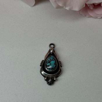 925 Sterling Silver Turquoise Pendant Length 1.1 In