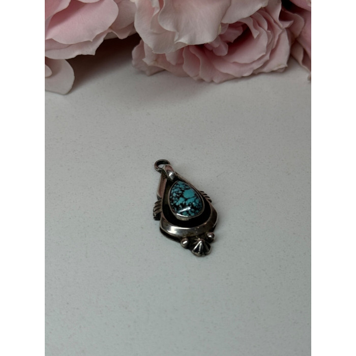 925 Sterling Silver Turquoise Pendant Length 1.1 In