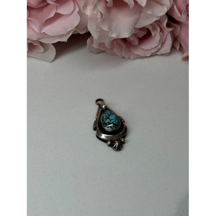 925 Sterling Silver Turquoise Pendant Length 1.1 In