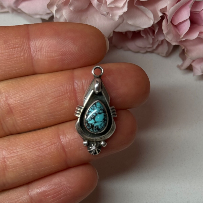 925 Sterling Silver Turquoise Pendant Length 1.1 In