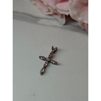 925 Sterling Silver Morganite & CZ Cross Length 1.1 In