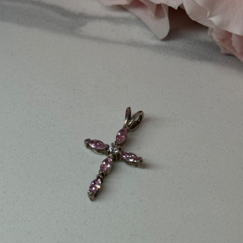 925 Sterling Silver Morganite & CZ Cross Length 1.1 In