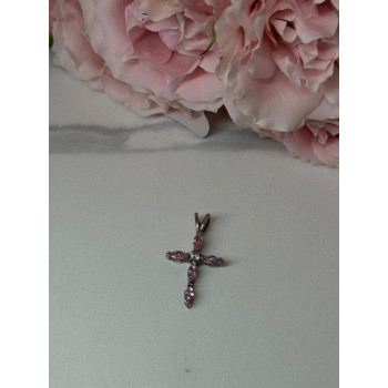925 Sterling Silver Morganite & CZ Cross Length 1.1 In