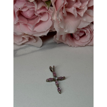 925 Sterling Silver Morganite & CZ Cross Length 1.1 In