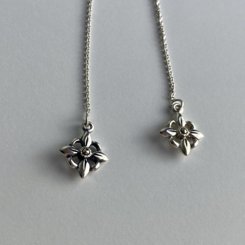 925 Sterling Silver Marcasites Threader Earrings