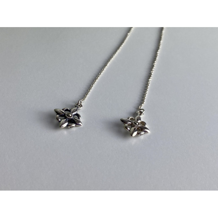 925 Sterling Silver Marcasites Threader Earrings