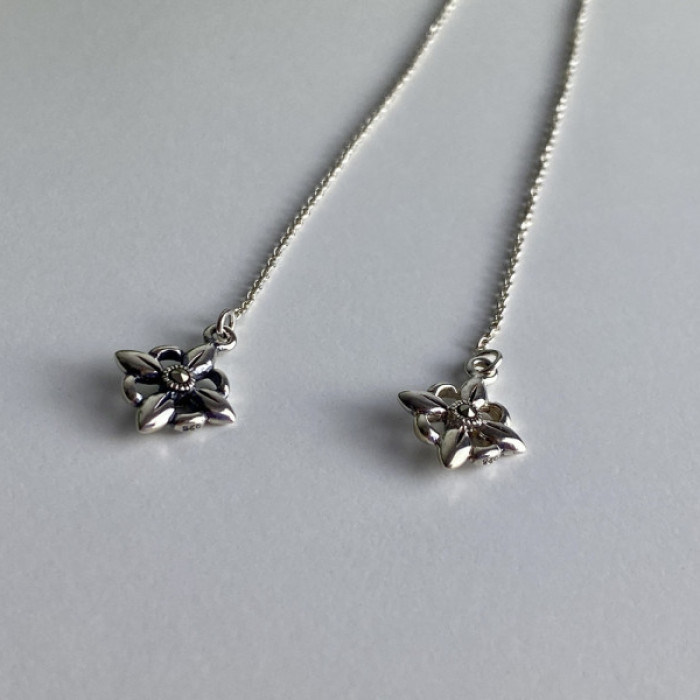 925 Sterling Silver Marcasites Threader Earrings