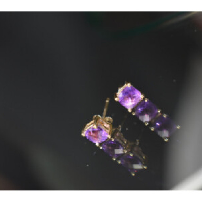 10K Yellow Gold Amethyst Earrings