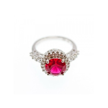 925 Sterling Silver Red Spinel & CZ Ring Size 7