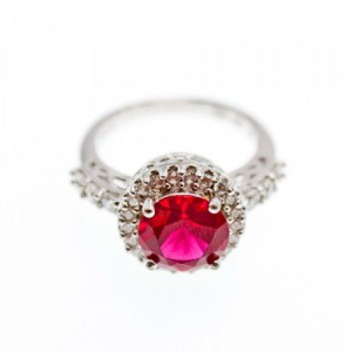 925 Sterling Silver Red Spinel & CZ Ring Size 7