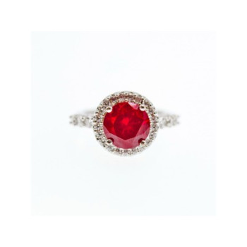 925 Sterling Silver Red Spinel & CZ Ring Size 7