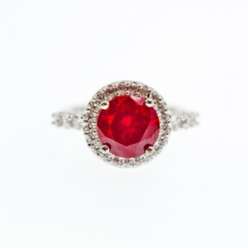 925 Sterling Silver Red Spinel & CZ Ring Size 7