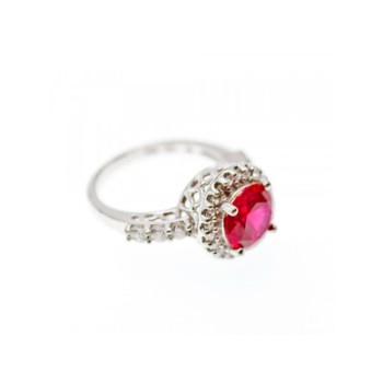 925 Sterling Silver Red Spinel & CZ Ring Size 7