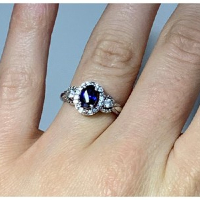 925 Sterling Silver Blue & White Sapphire 