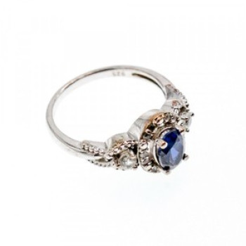 925 Sterling Silver Blue & White Sapphire 