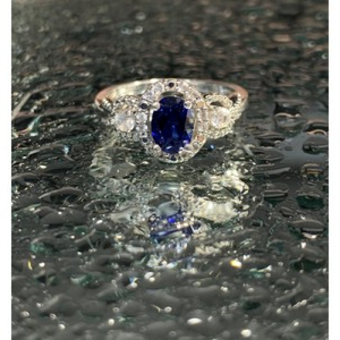925 Sterling Silver Blue & White Sapphire 