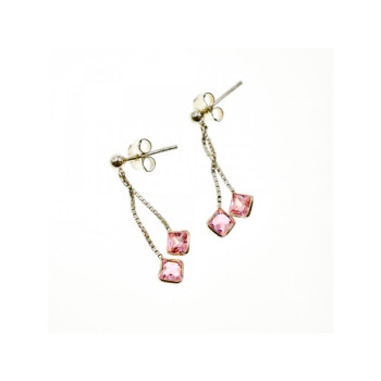 925 Sterling Silver Pink CZ Earrings