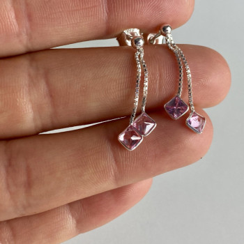 925 Sterling Silver Pink CZ Earrings