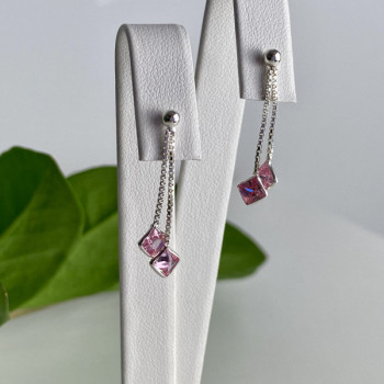 925 Sterling Silver Pink CZ Earrings