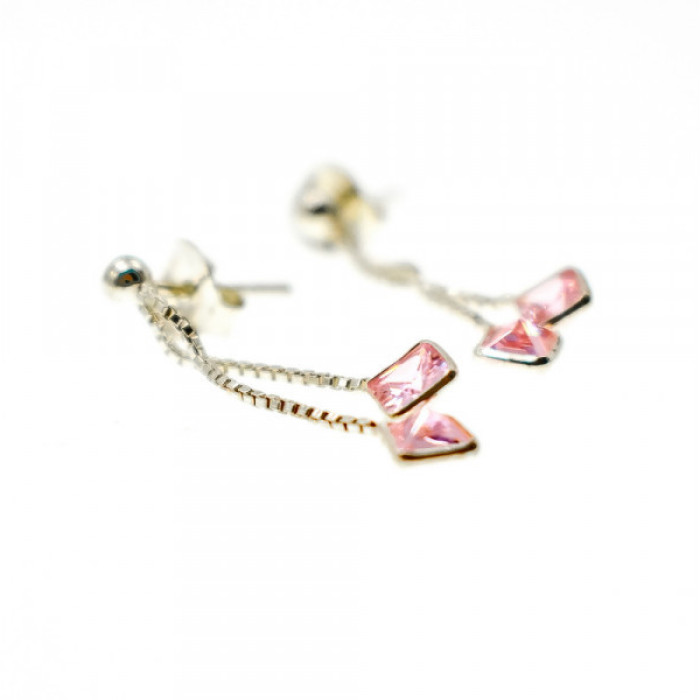 925 Sterling Silver Pink CZ Earrings