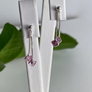 925 Sterling Silver Pink CZ Earrings