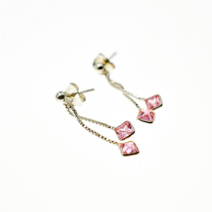 925 Sterling Silver Pink CZ Earrings