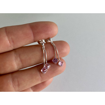 925 Sterling Silver Pink CZ Earrings