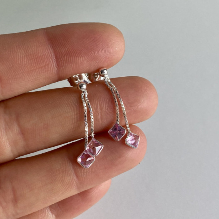 925 Sterling Silver Pink CZ Earrings