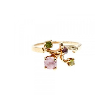 14K YELLOW GOLD  MORGANITE, IOLITE, PERIDOT & CITRINE RING SIZE 11