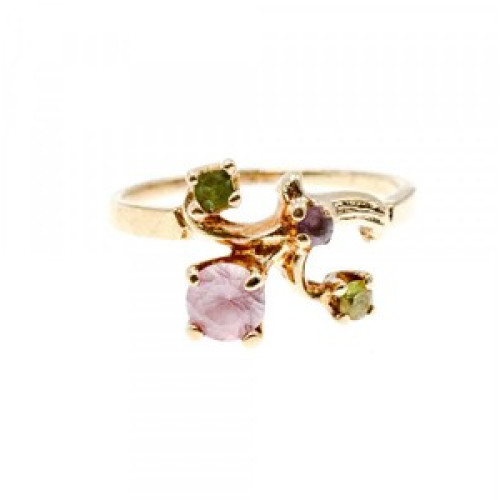 14K Yellow Gold Morganite, Iolite, Peridot & Citrine Ring Size 11